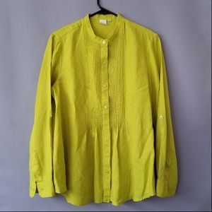 X JONES NEW YORK LS PLEATED 100% LINEN BLOUSE